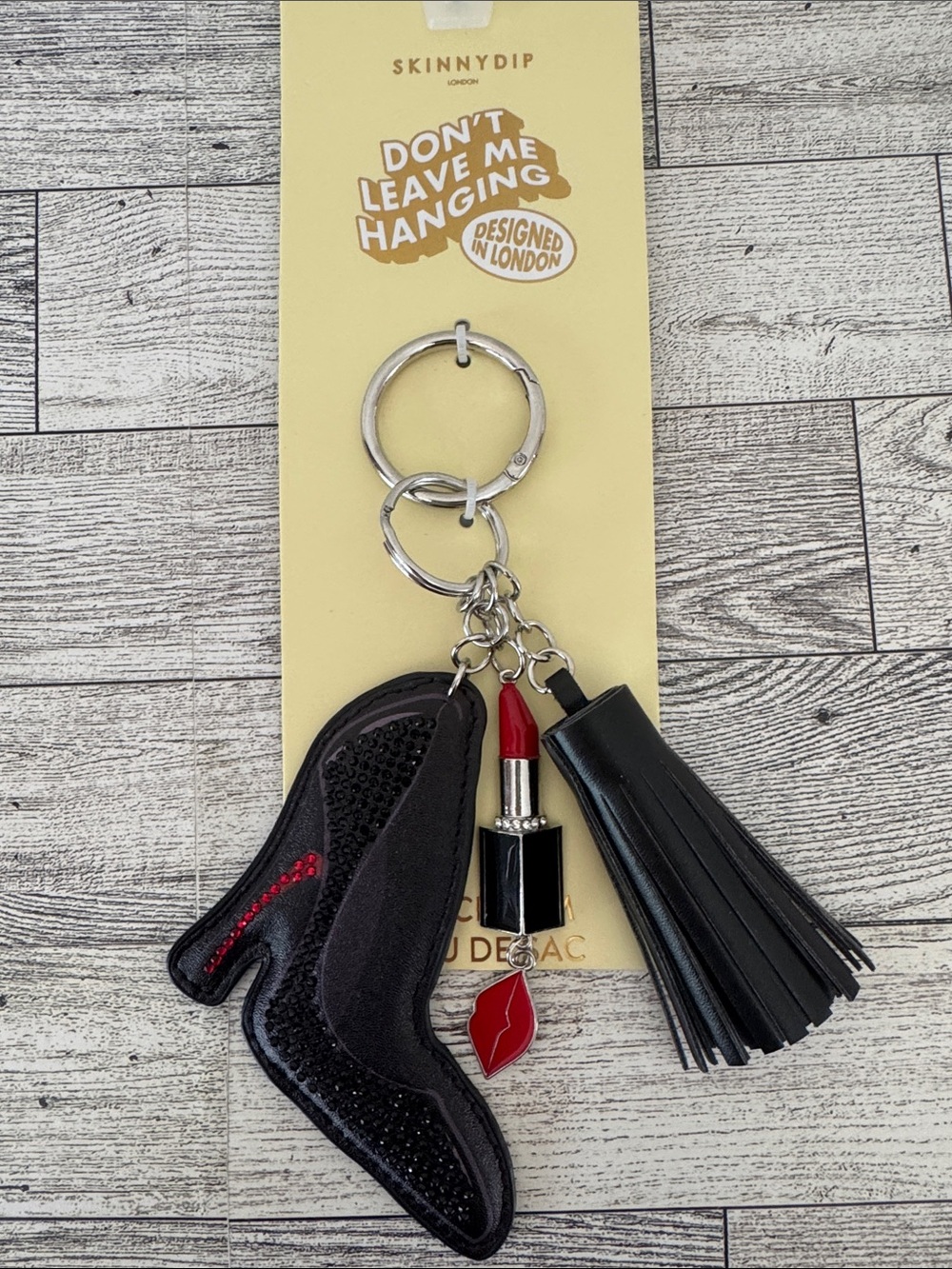 Skinnydip Black Heel & Lipstick Tassel Bag Charm/Keychain NWT